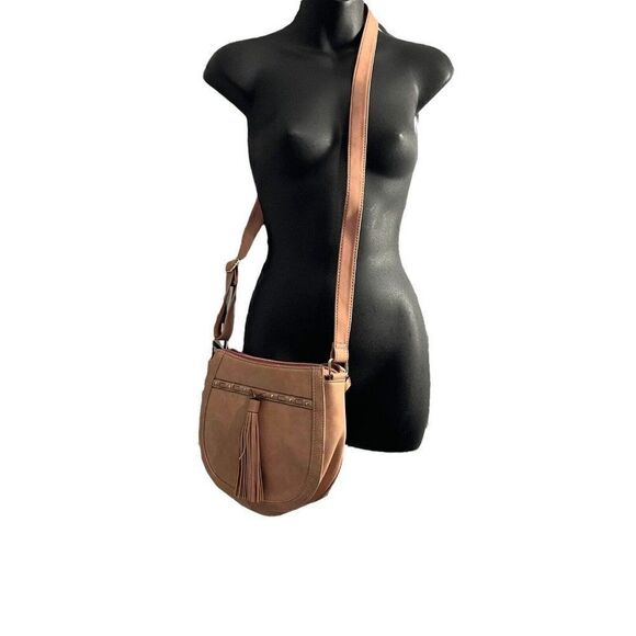 Steve Madden Faux Leather Cross Body Bag Women's Blush Pink Boho Tassel Pockets - Picture 6 of 12